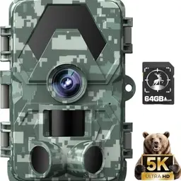 Wildkamera 5K 60MP mit 98FT Weitwinkel und Nachtsicht, IP66 wasserdicht, inkl. 64GB Speicherkarte