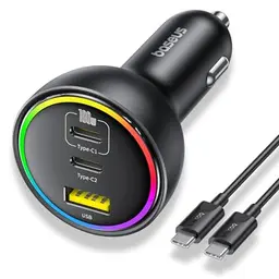 Baseus 152.5W Autoladegerät 3 Ports USB C mit 100W Kabel für MacBook, iPhone 15/16, Samsung S23/S24, iPad und AirPods