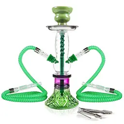 REANICE 11'' Shisha Hookah Set mit 2 Schläuchen - Glas Chicha Kit (Grün)