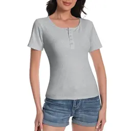 Damen T-Shirt U-Ausschnitt, Slim Fit, Kurzarm, Stretch, Sommer Basics