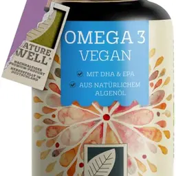 Omega-3 Vegan, 90 hochdosierte Kapseln, 2000mg Algenöl pro Tag, nachhaltige Fischöl-Alternative, NatureWell