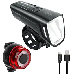 ANSMANN Fahrradlicht Set StVZO - LED Vorderlicht & Rücklicht, IPX5, Akku aufladbar über USB, 200 m Leuchtweite