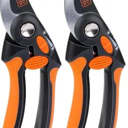 BLACK+DECKER Bypass Gartenschere - Hochwertige Stahlklingen, ergonomischer Griff, Schnittkapazität 13 mm, Schwarz/Orange, 2er-Pack