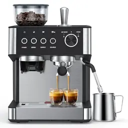 COWSAR Siebträgermaschine mit Mahlwerk und manuellem Milchaufschäumer, 15 Bar Druck, ideal für Cafés, Restaurants und Wohnungen
