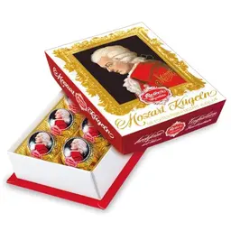 Reber Mozart-Kugeln Barock, 6er Pack aus Zartbitter-Schokolade mit Pistazien-Marzipan, Mandeln und Haselnuss-Nougat, 120g