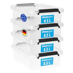 ATHLON TOOLS 4er Set stapelbare Aufbewahrungsboxen 8,5l mit Deckel, lebensmittelecht, BPA-frei, transparent