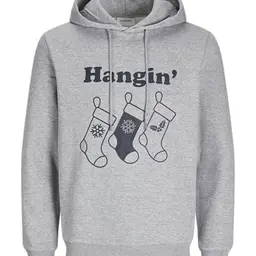 JACK&JONES Herren Kapuzenpullover JJXMAS ONE Light Grey Melange