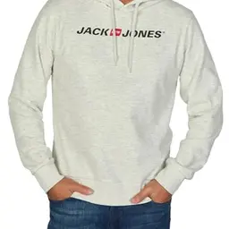 JACK & JONES Hoodie Herren, Kapuzenpullover, Regular Fit, Weiß Melange, Größe L