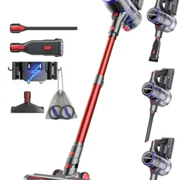 VACTechPro Akku Staubsauger, kabellos, 600W, 70 Min Laufzeit, leise, bodenbürste, 1,6L Behälter, violett/rot
