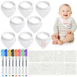 Aolso Baby Lätzchen zum Bemalen - 8 Stück, Wasserdicht, 40x29cm, inklusive Textilstifte & Vorlage, Geschenk zur Babyparty