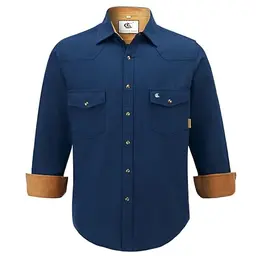 Coevals Club Herren Flanellhemd Langarm Kariert mit Tasche - Marine (Gr. L)