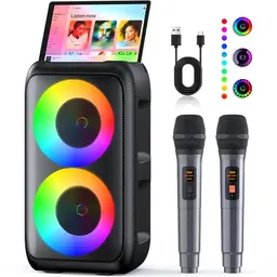 Karaoke Maschine mit 2 Mikrofonen und Bluetooth Lautsprecher - Ideal für Party und Geburtstag