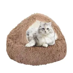 Flauschiges Katzen- und Hundebett, kuschelige Plüschhöhle, maschinenwaschbar, rutschfest, 40 cm, Khaki