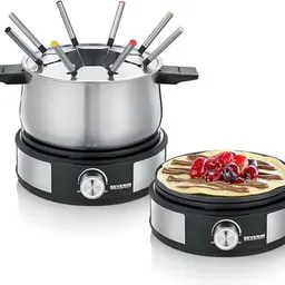 SEVERIN Fondue- und Crêpes-Set mit 8 Gabeln aus Edelstahl, spülmaschinengeeignet, schwarz, FO 2471