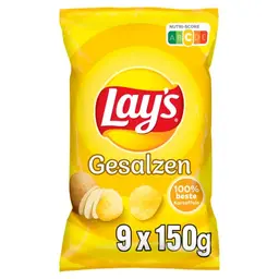 Lay's Gesalzen – Knusprige Kartoffelchips für die perfekte Party (9 x 150 g)