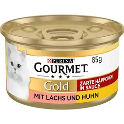 PURINA GOURMET Gold Zarte Häppchen in Sauce Katzenfutter mit Lachs und Huhn, 12er Pack