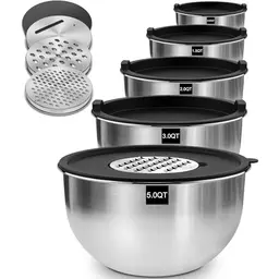 Terlulu 5er Rührschüssel Set aus Edelstahl mit Deckel, stapelbar & spülmaschinenfest