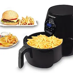 BEPER Heißluftfritteuse 5 l, Frittieren ohne Öl, Touchpad, 7 Programme, bis 200 °C, Timer 60 Min, Schwarz