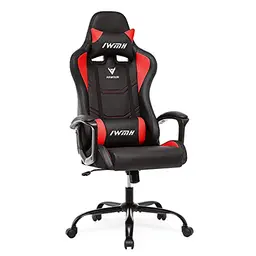 IWMH Gaming Stuhl, Ergonomischer Drehstuhl mit hoher Rücklehne, Armlehnen und Kopfstütze (Rot)
