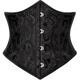 SCARLET DARKNESS Damen Gothic Viking Korsett Top mit Schnürung und Taillengürtel, schwarzer Jacquard, Größe 36