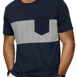 Wayleb Herren T-Shirt mit Brusttasche, kurzarm, Rundhals, im Colorblock-Design, passgenau, für Freizeit & Büro, S-3XL, Grau