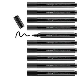 edding 366 Whiteboard Marker, Schwarz, 10er Set, Rundspitze, trocken abwischbar, für Whiteboards und Glastafeln