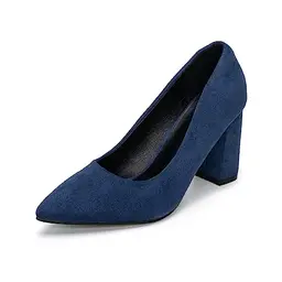 Elegant Damen Pumps mit hohem Blockabsatz, Wildleder in Marine, Größe 41