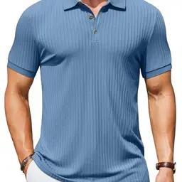 COOFANDY Herren Kurzarm Poloshirt Geripptes Sommer Polohemd Grau M