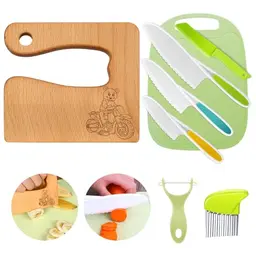 8-teiliges Kindermesser-Set für Kleinkinder – Küchenmesser zum Schneiden von Obst und Gemüse inkl. Schneidebrett und Schäler