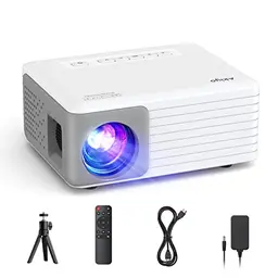 AKIYO O1 Mini Beamer, 1080P, Klein und tragbar, 15000L für Smartphone und Heimkino, Kompatibel mit TV Stick/HDMI/USB, inkl. Stativ