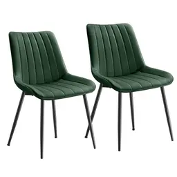 SONGMICS 2er Set Esszimmerstühle, Samt, bis 120 kg, gebogene Rückenlehne, grün-tintenschwarz