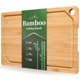 Kitsure Bambus-Schneidebrett, groß, natur, mit Saftrillen – zum Schneiden, Hacken & Servieren, 38 x 25.5 cm