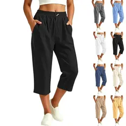 Dajowake Damen Sommerhose, leicht, bequem, elastischer Gummizug, luftige Palazzo- oder Baggy-Shorts aus Baumwolle, schnell trocknend, für Strand & Freizeit