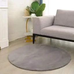 VIMODA Flauschiger Teppich für Wohnzimmer und Schlafzimmer, rund Ø 120 cm, waschbar und fußbodenheizung geeignet, Farbe: Grau