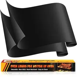 Backofenmatte Hitzebeständig, 2 Stk 43x64cm, Antihaft Backofenschutzfolie, Wiederverwendbar für Elektro- und Gasbackofen, Schwarz