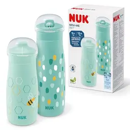 NUK Mini-Me Cup Set für Kleinkinder | Auslaufsichere Trinkflaschen 300 ml & 500 ml | Mint Dots & Bee