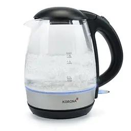 Korona 20608 Glas-Wasserkocher 1,2 L mit blauer LED-Beleuchtung, Edelstahl, Schwarz
