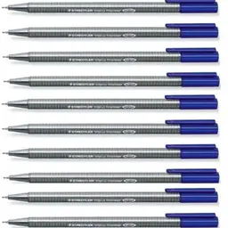 STAEDTLER Triplus Fineliner, 10 Stück, blau, dreikantig, superfeine Spitze, 0,3 mm