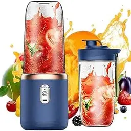 FENYW Tragbarer Smoothie-Mixer 400ml, USB, mit Reise-Deckel und Ersatzbecher, Blau