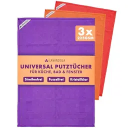 Lavandola 3X Mikrofasertücher Allzweck - 60x40 cm, fusselfreie Fensterputztücher für Küche & Bad, streifenfrei