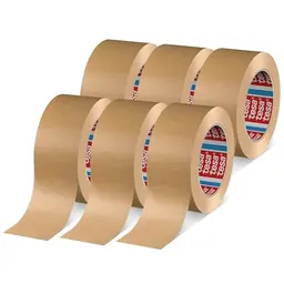 tesa tesapack 4713 Paketband 6er Pack - Recyclingfreundliches Papierband - Braun, 6 Rollen à 50 m x 50 mm