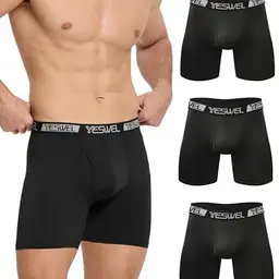YESWEL Herren Boxershorts Lang, 3er Pack Atmungsaktive Retroshorts, Sport Unterwäsche ohne Zettel (Schwarz L)