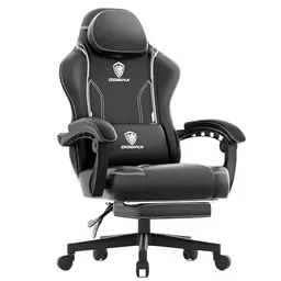 Dowinx Gaming Stuhl mit Lendenstütze und Massagefunktion, Ergonomisch, Schwarz, für bis zu 150 kg