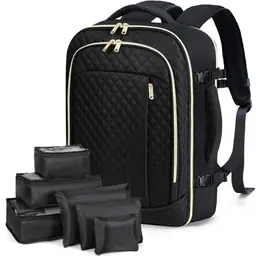 Lekespring großer Rucksack für Damen und Herren, 17,3 Zoll Laptop Rucksack mit 6 Packing Cubes – Schwarz