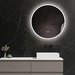 ApeJoy 60 cm runder LED Badspiegel mit Beleuchtung und Antibeschlag, Wandspiegel mit Touch-Schalter