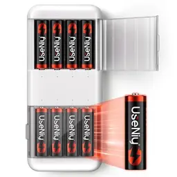 UseNiy Lithium AA Akkus mit Ladegerät, 8 Stück, 1.5V, wiederaufladbare Mignon Batterien