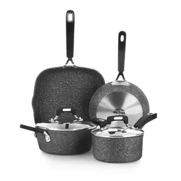 KASANOVA Petra Dark Topf-Set – Induktionsgeeignetes Kochgeschirr mit Antihaftbeschichtung und Edelstahl-Löffel (6 Teile)