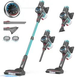 Anyson Akku Staubsauger kabellos mit 60 Min Laufzeit, OLED-Display und Anti-Tangle-Bürste für Teppiche und Hartböden
