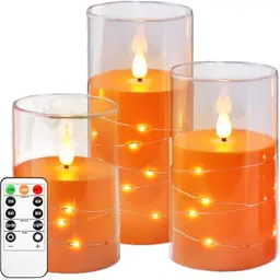 Kiexung LED-Kerzen im 3er-Set, blinkend, batteriebetrieben, mit Fernbedienung, orange, ideales Halloween-Dekor