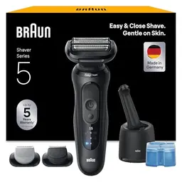 Braun Series 5 Elektrorasierer für Herren, kabelloser Nass- und Trockenrasierer, 50 Min. Akku, 4in1 Reinigungsstation, Schwarz